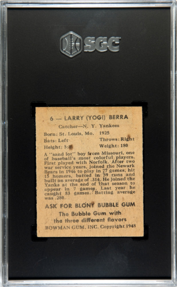1948 Bowman #6 Yogi Berra RC Rookie SGC 4 VG-EX