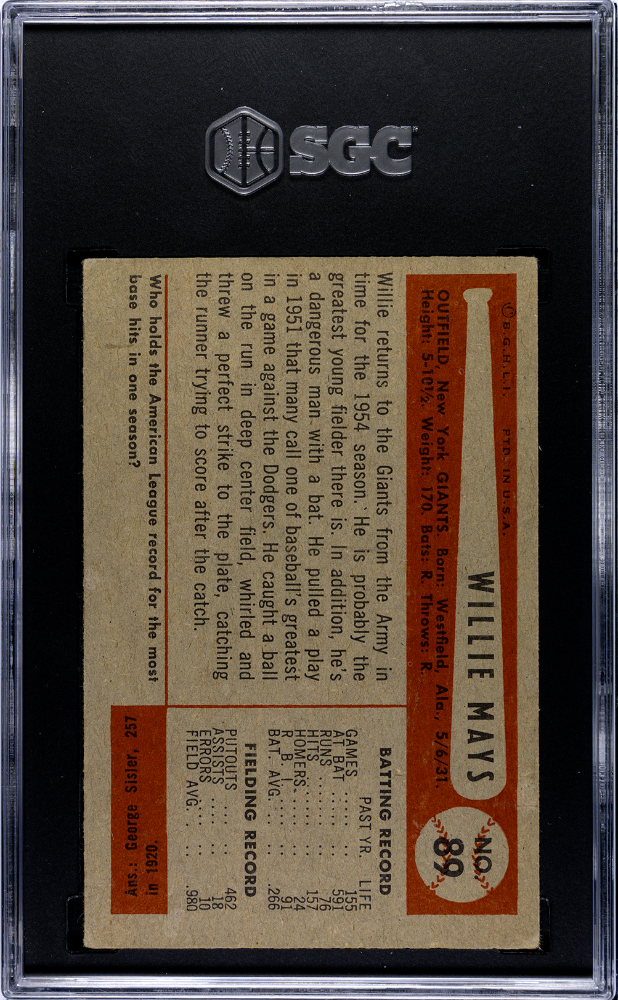1954 Bowman #89 Willie Mays SGC 3 VG