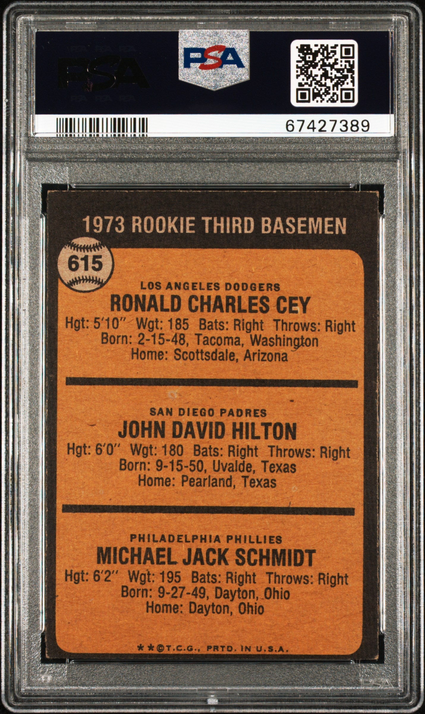1973 Topps #615 Mike Schmidt RC Rookie PSA 5 EX New Label