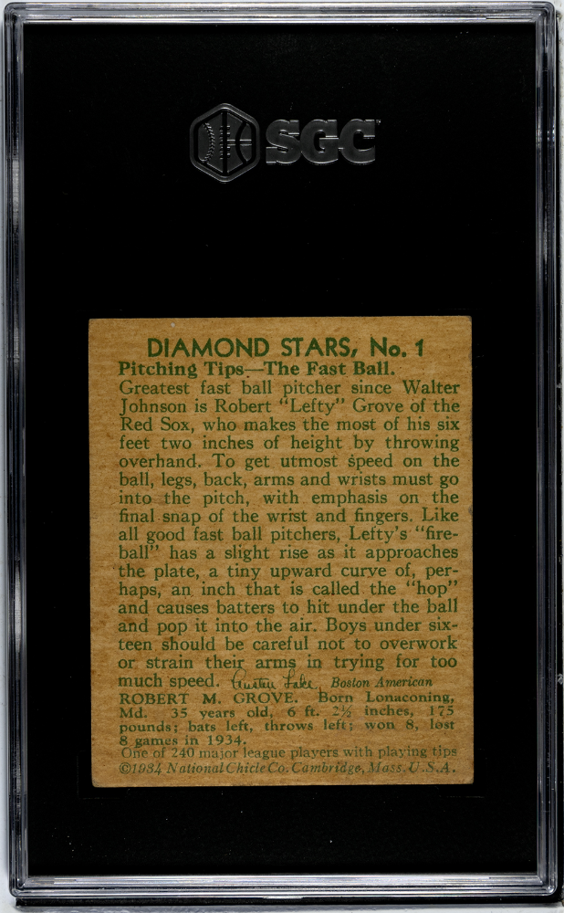 1934 Diamond Stars #1 Lefty Grove 1935 SGC 2.5 GD+