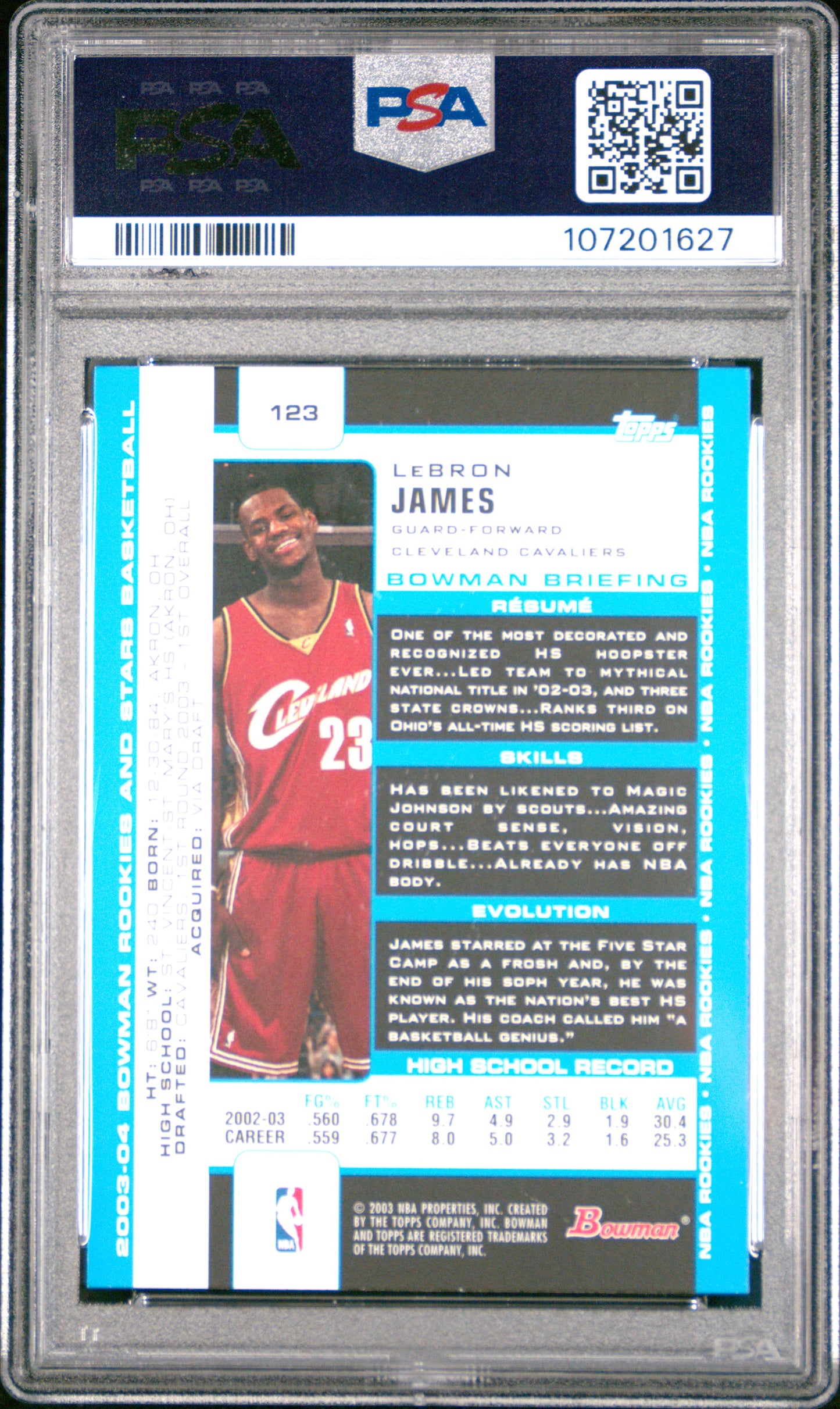 2003 Bowman Rookies & Stars #123 LeBron James RC Rookie PSA 9 New Label