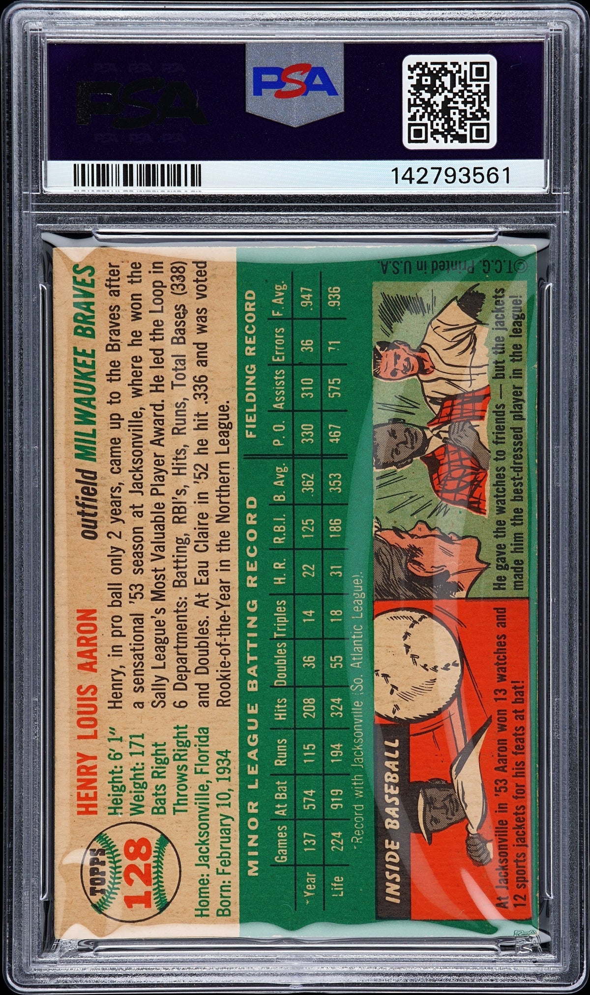 1954 Topps #128 Henry Hank Aaron RC Rookie PSA 5 EX Nice Eye Appeal New Label