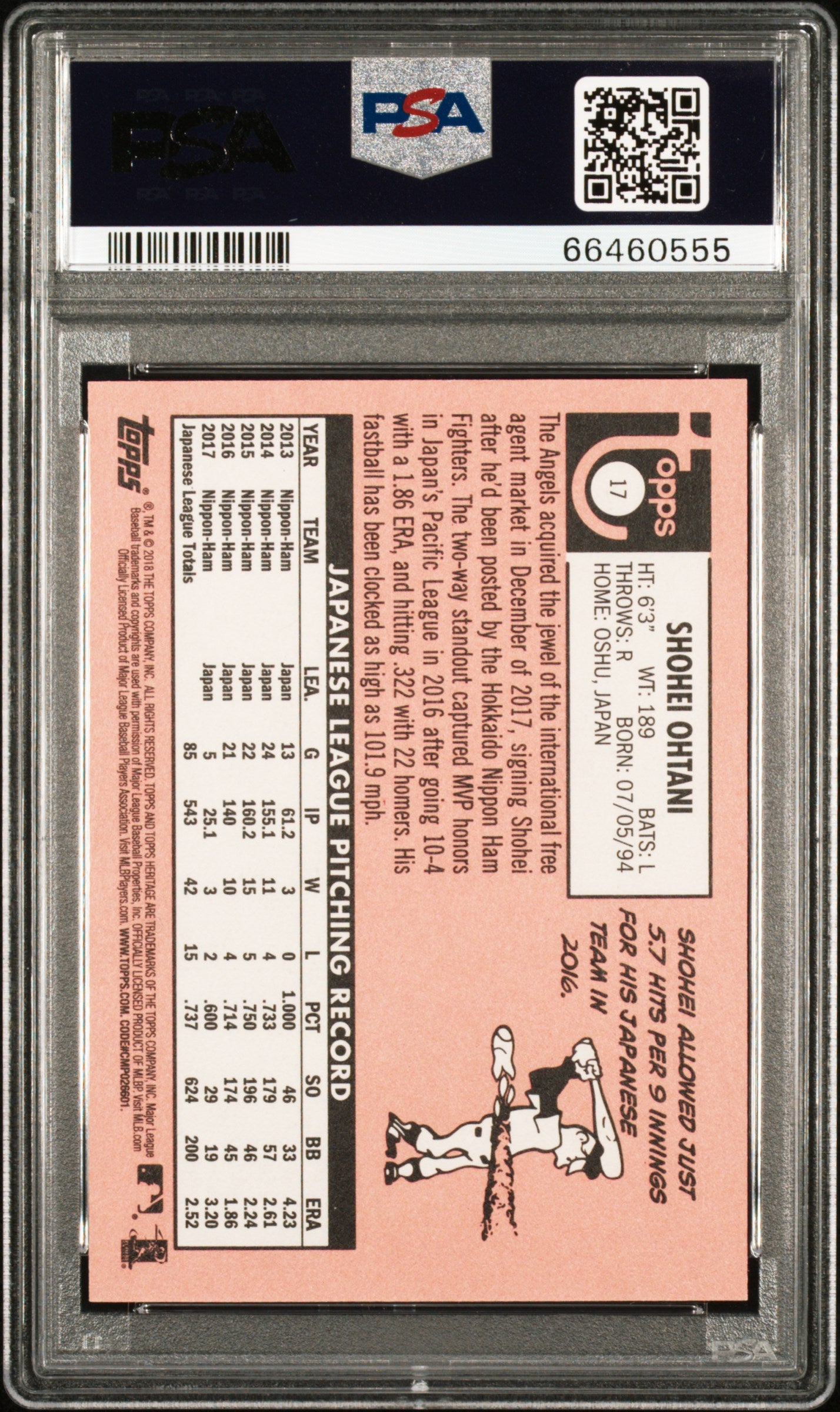 2018 Topps Heritage Shohei Ohtani #17 Rookie PSA 9