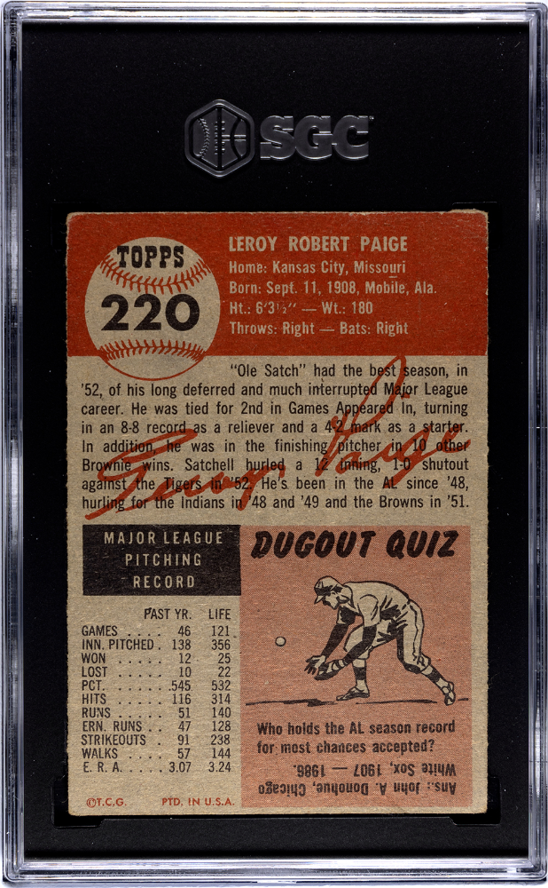 1953 Topps #220 Satchell Satchel Paige SGC 3 VG Well Centered
