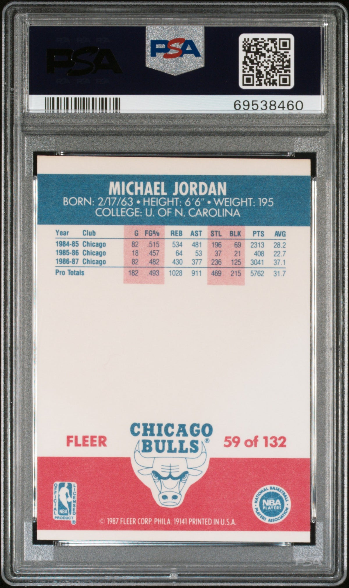 1987 Fleer #59 Michael Jordan PSA 7 NM New Label