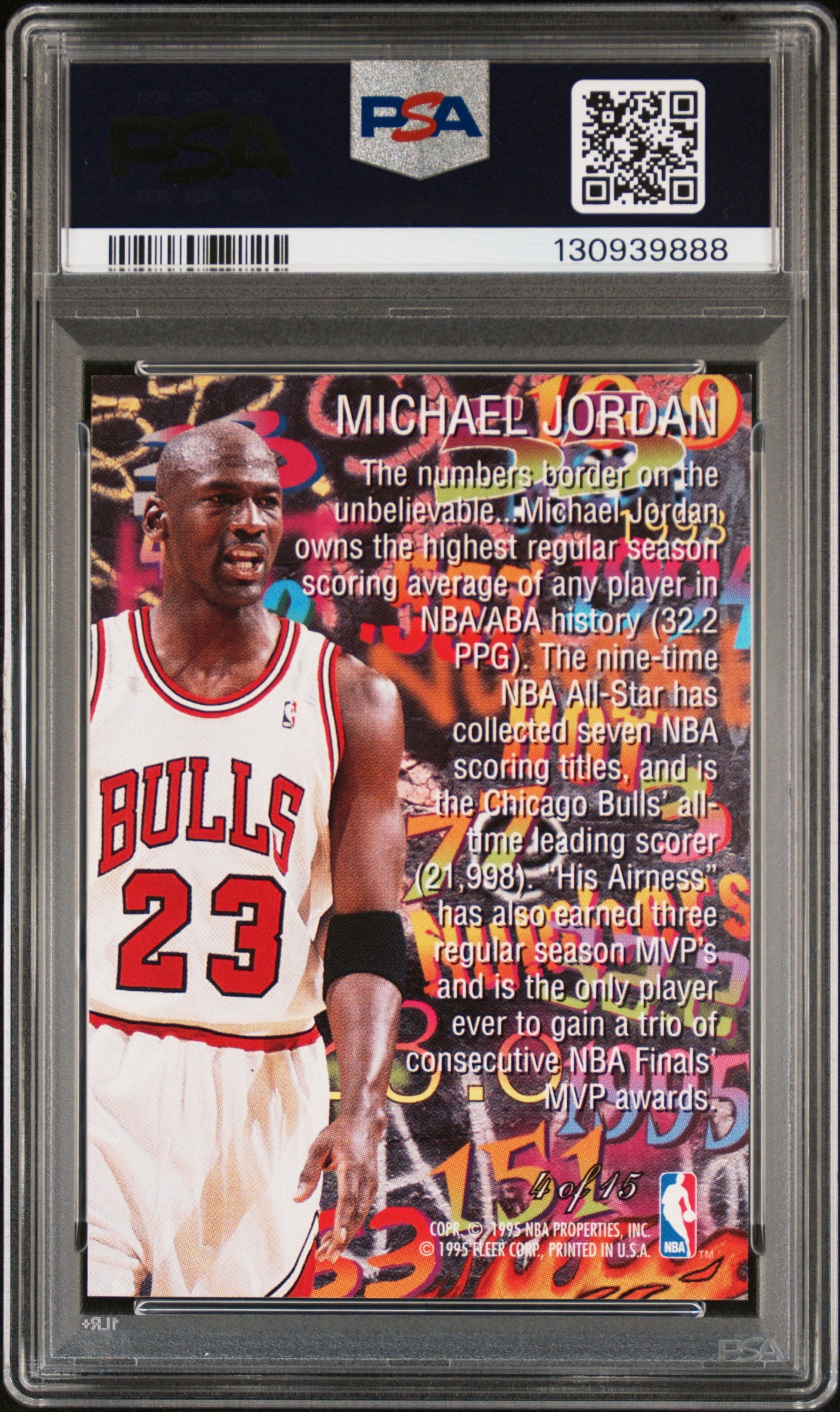 1995 Flair Hot Numbers Michael Jordan #4 PSA 9 MINT New Label