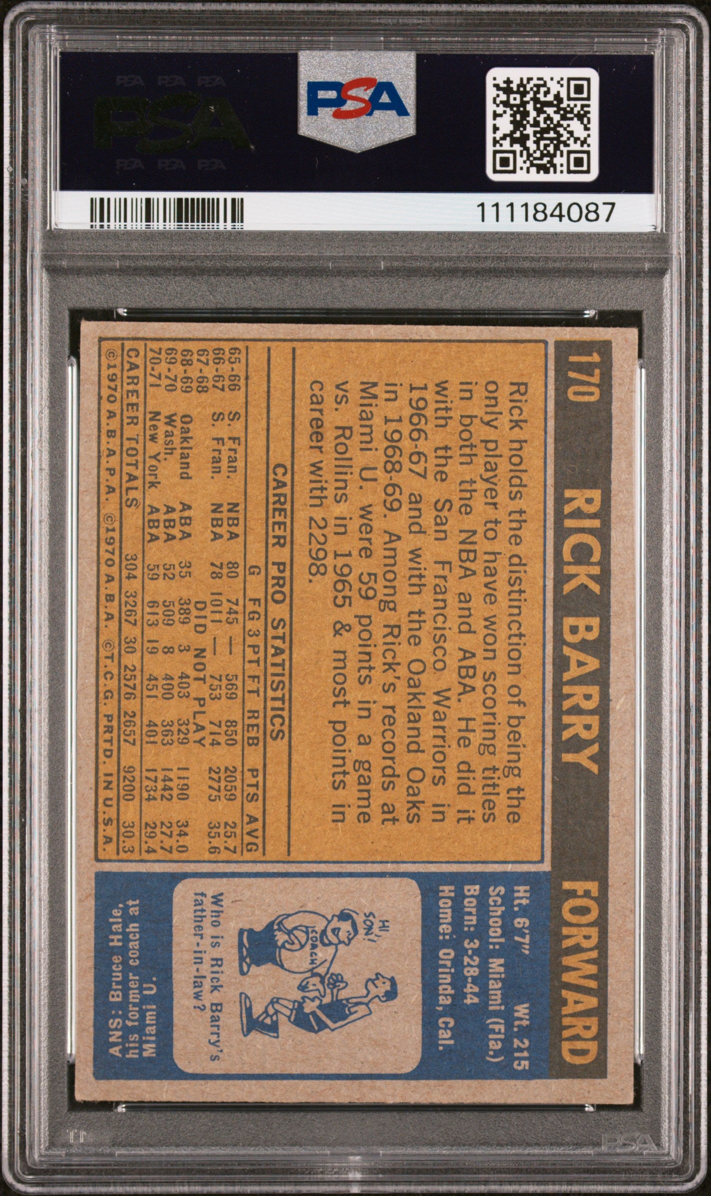 1971 Topps Rick Barry RC Rookie #170 PSA 5 / 10 AUTO Autograph