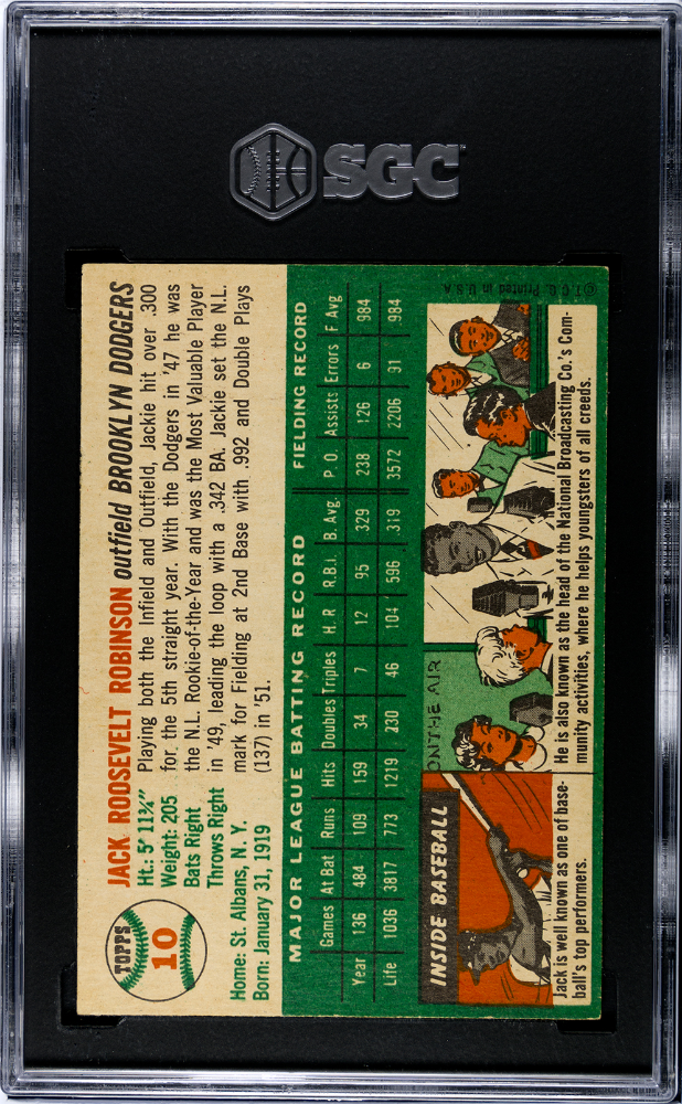 1954 Topps #10 Jackie Robinson SGC 6 EX-NM Nice Eye Appeal