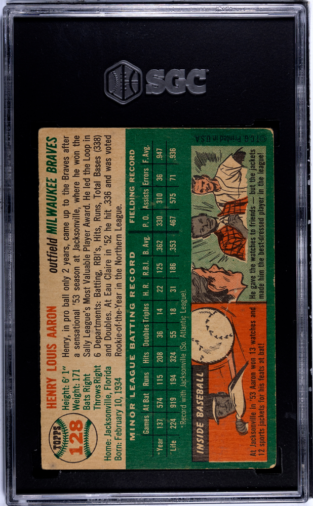 1954 Topps #128 Henry Hank Aaron RC Rookie SGC 2 GD Nice Eye Appeal
