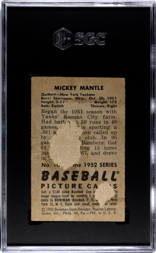 1952 Bowman #101 Mickey Mantle SGC 1 Nice Eye Appeal