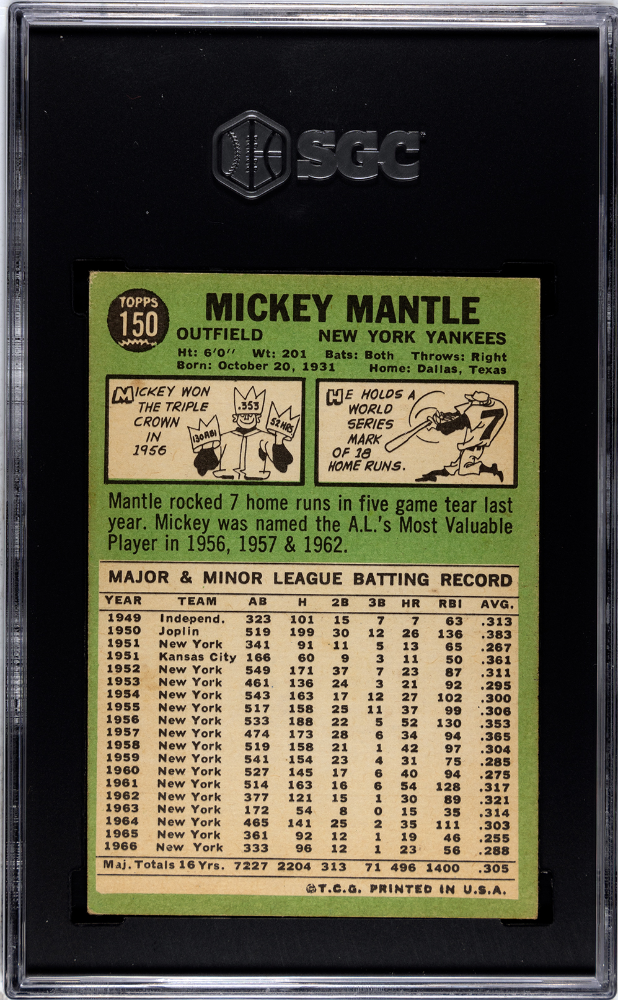 1967 Topps #150 Mickey Mantle SGC 5