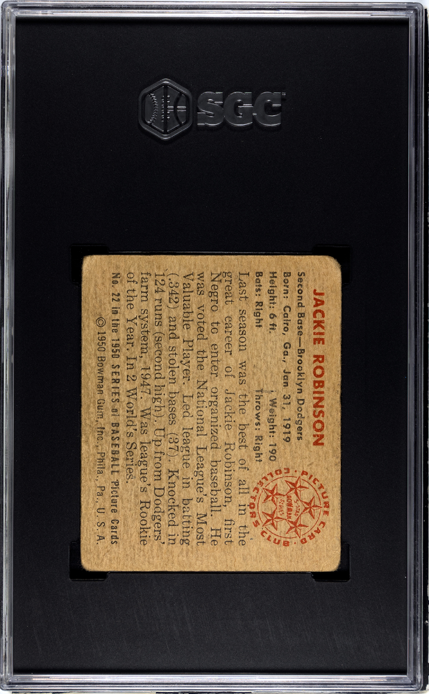 1950 Bowman #22 Jackie Robinson SGC 1.5 Well Centered