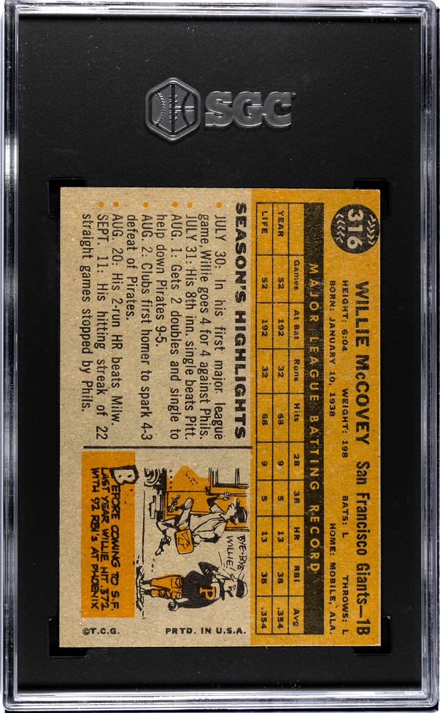 1960 Topps #316 Willie McCovey RC Rookie SGC 5 EX