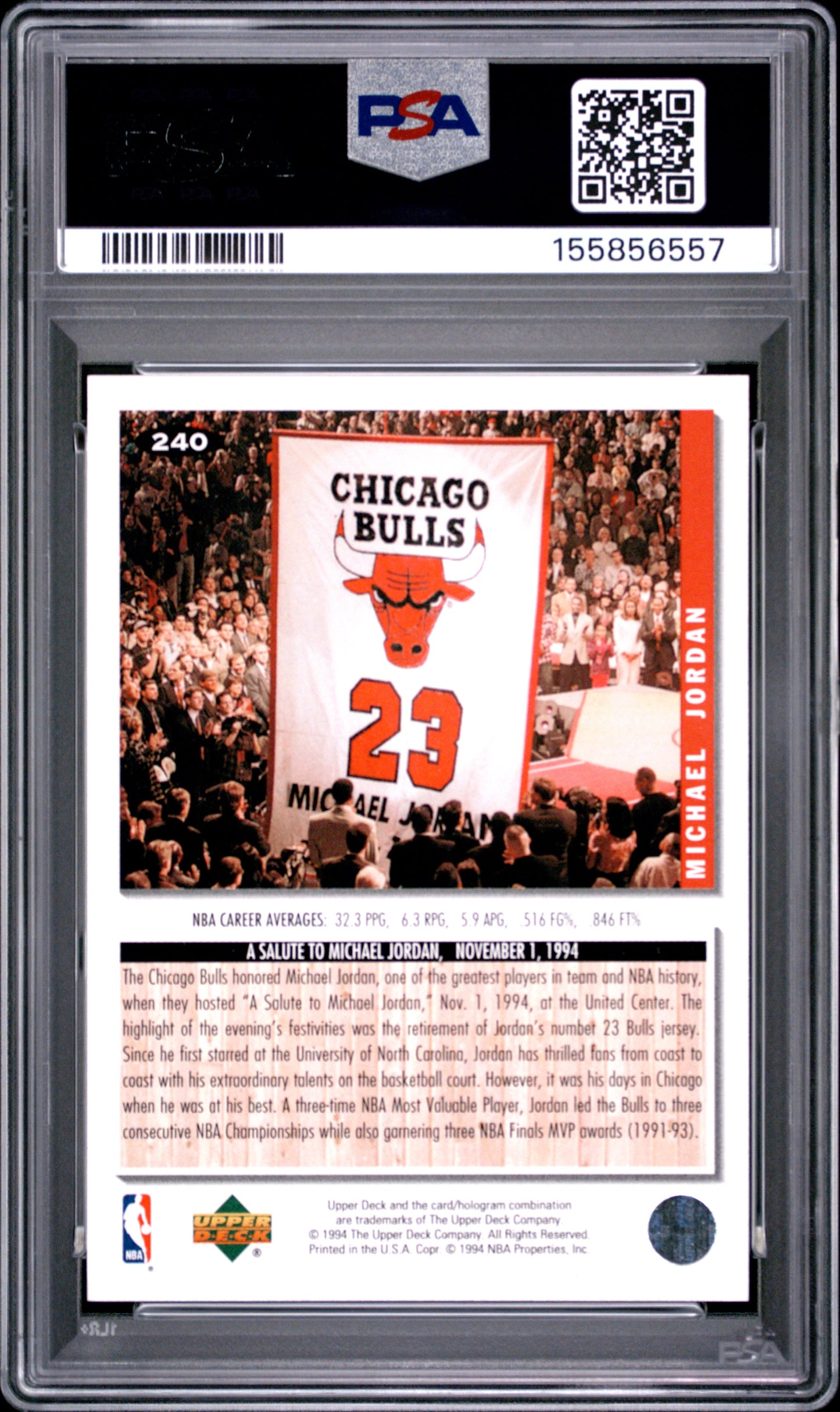 1994 Collector's Choice Michael Jordan #240 Silver Signature PSA 10 GEM MINT