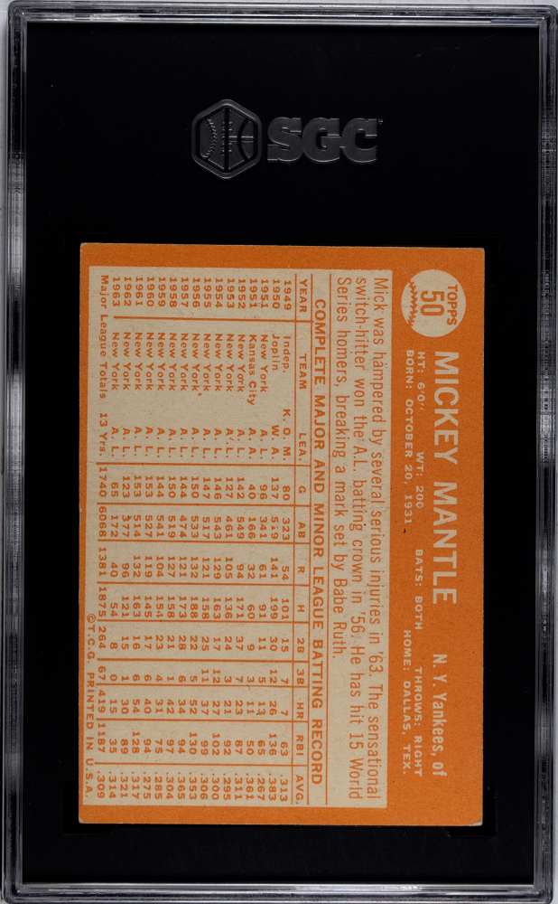 1964 Topps #50 Mickey Mantle SGC 4.5