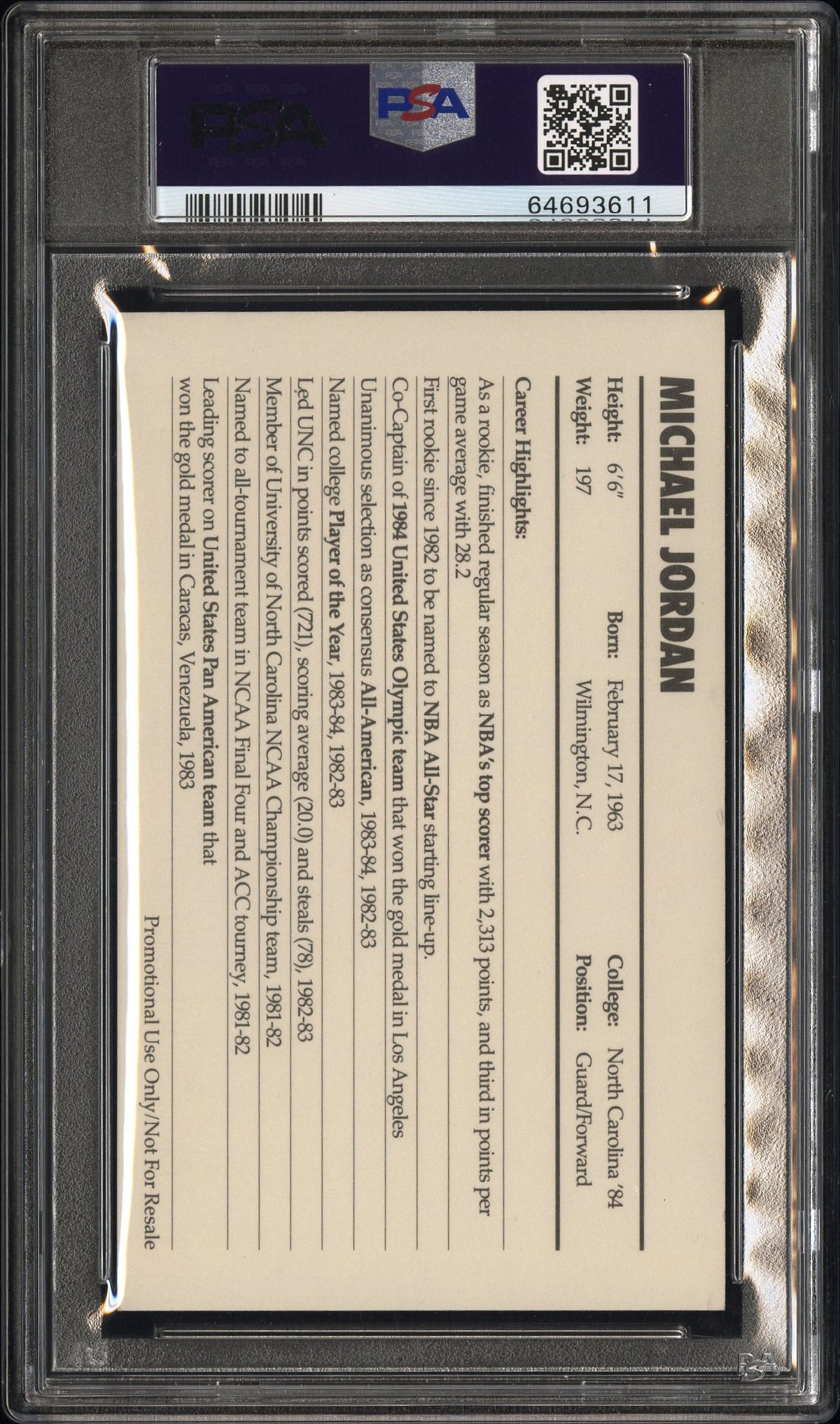 1985 Nike Michael Jordan Promo RC Rookie PSA 6 EX-MT New Label
