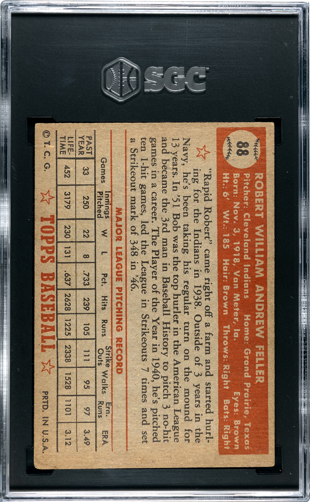 1952 Topps #88 Bob Feller SGC 4.5 VG-EX+ Nice Color