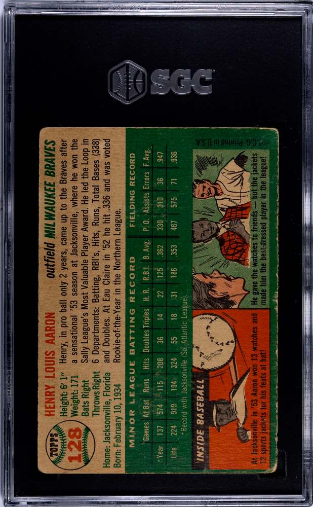 1954 Topps #128 Henry Hank Aaron RC Rookie SGC 2 GD Nice Color