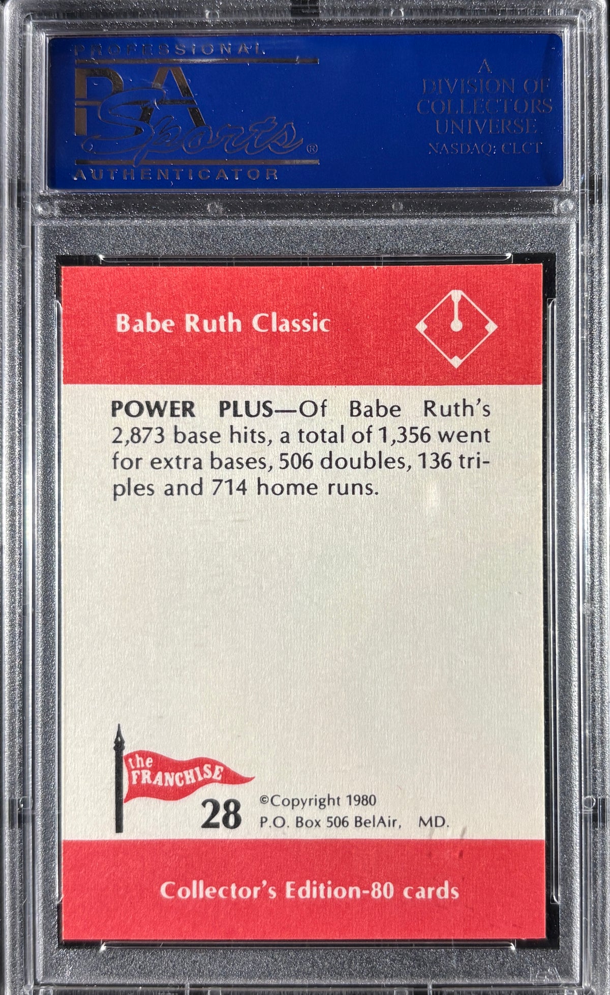 1980 Franchise Babe Ruth #28 Power Plus PSA 10 GEM MT