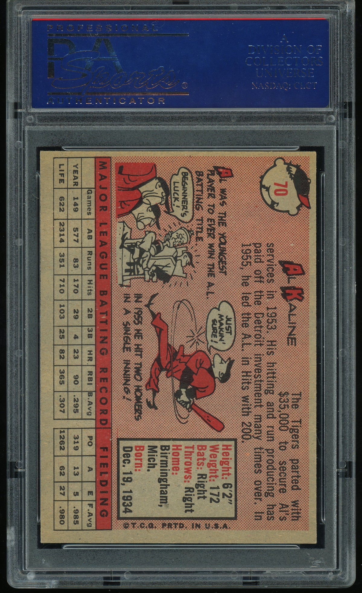 1958 Topps #70 Al Kaline White Name PSA 7 NM Near Mint