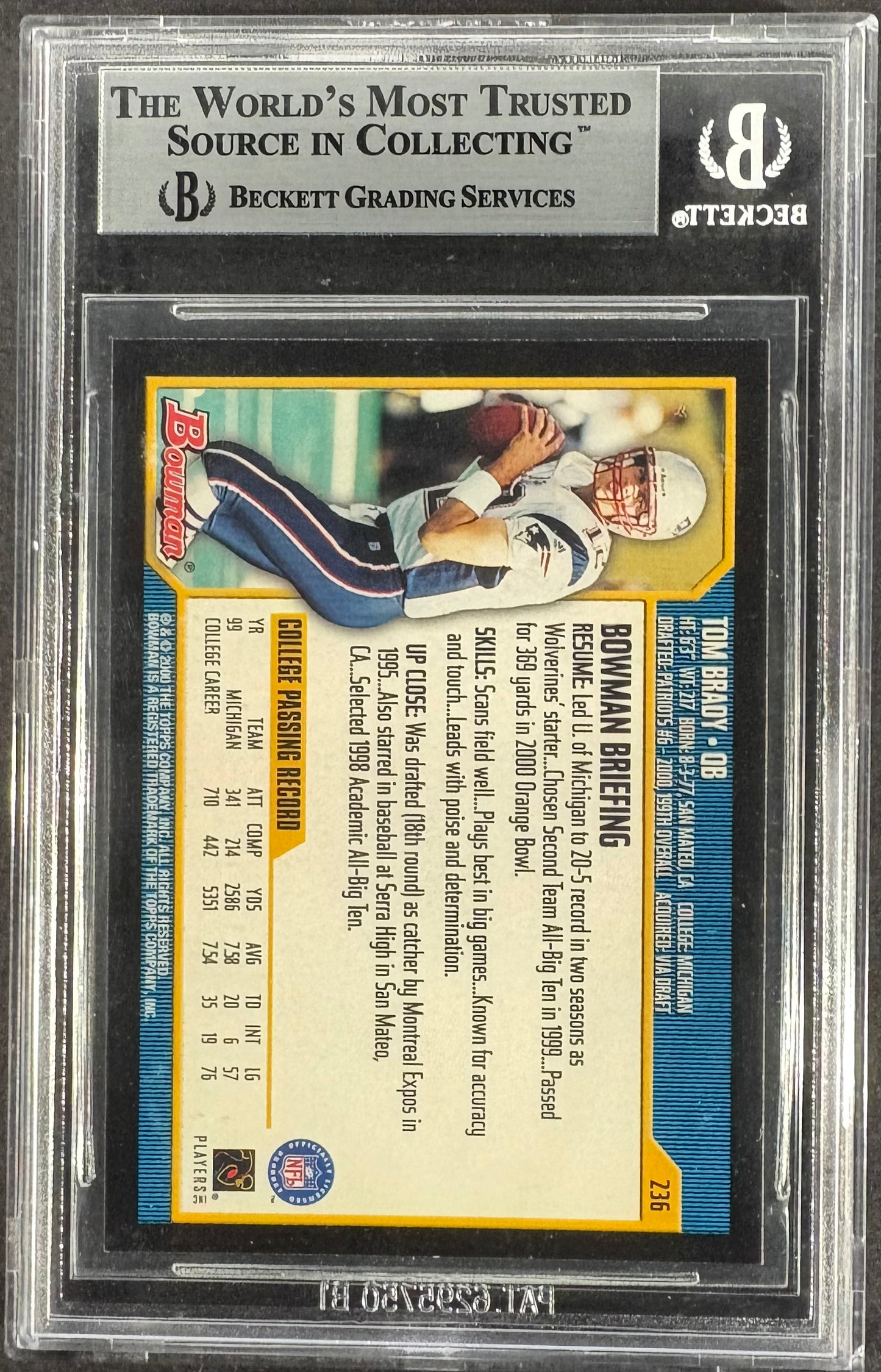 2000 Bowman Tom Brady #236 RC Rookie BGS 9 MINT
