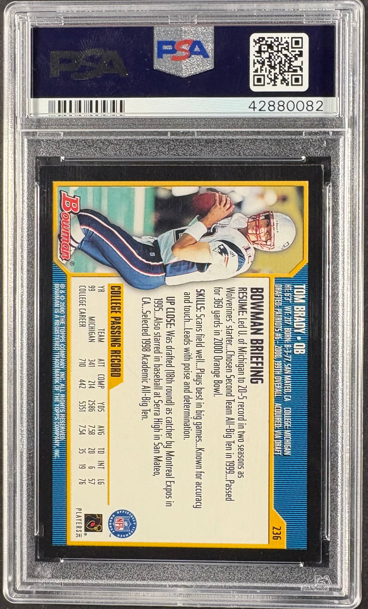 2000 Bowman Tom Brady RC Rookie #236 PSA 8 NM-MT CENTERED