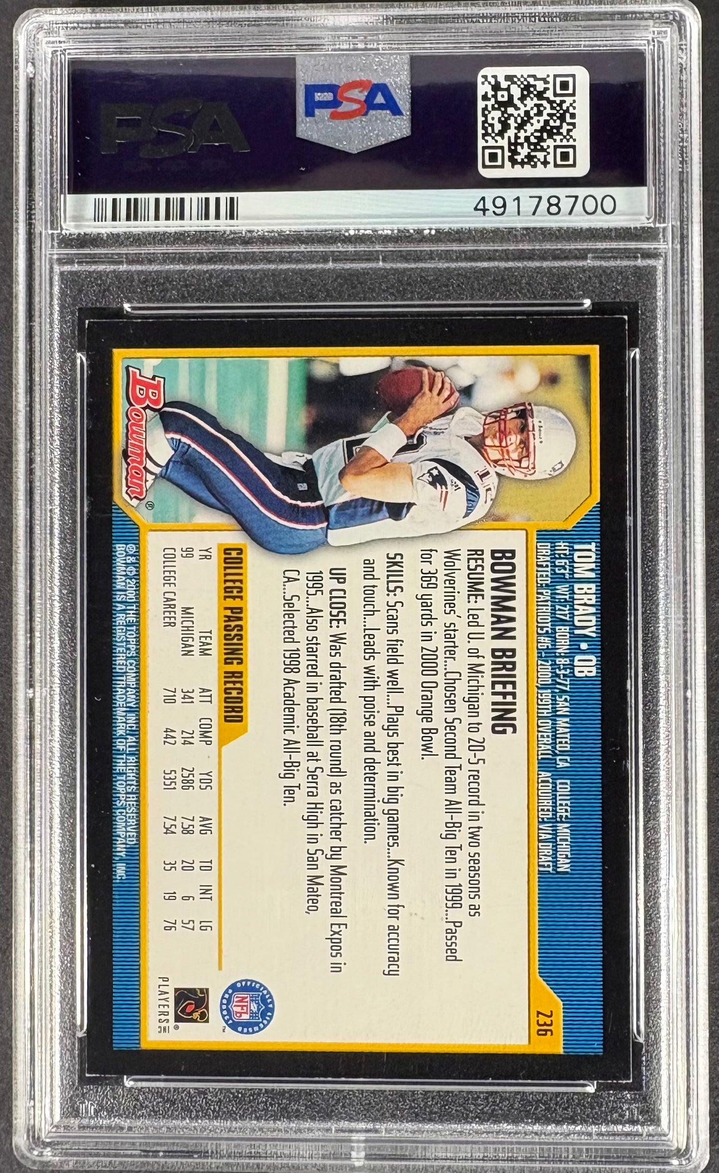 2000 Bowman Tom Brady RC Rookie #236 PSA 8 NM-MT