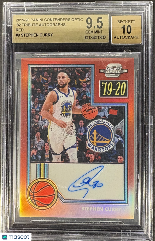 2019 Panini Contenders Optic 82 Tribute Steph Curry #8 BGS 9.5 AUTO 10 RED /25