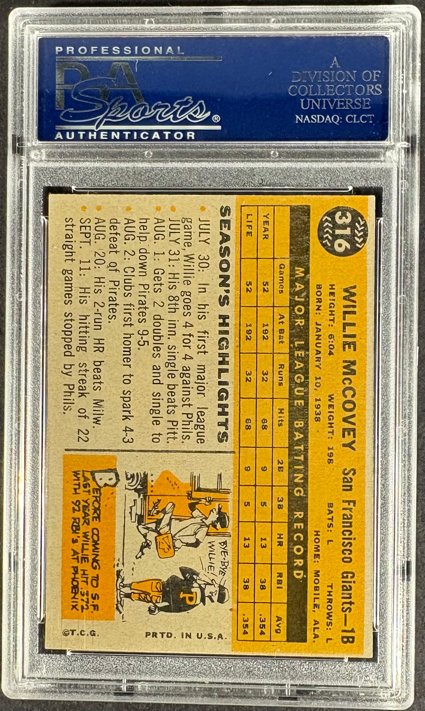 1960 Topps #316 Willie McCovey RC Rookie PSA 7 NM Near Mint