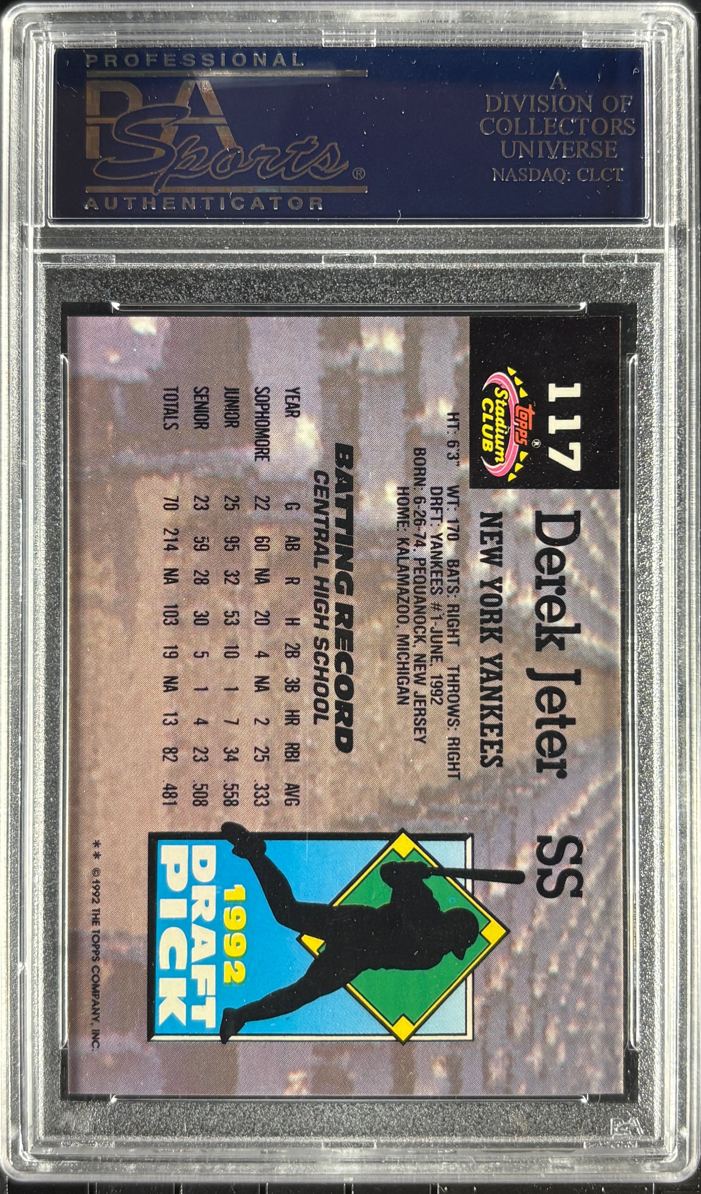 1993 Stadium Club Murphy #117 Derek Jeter RC Rookie PSA 10 GEM MINT