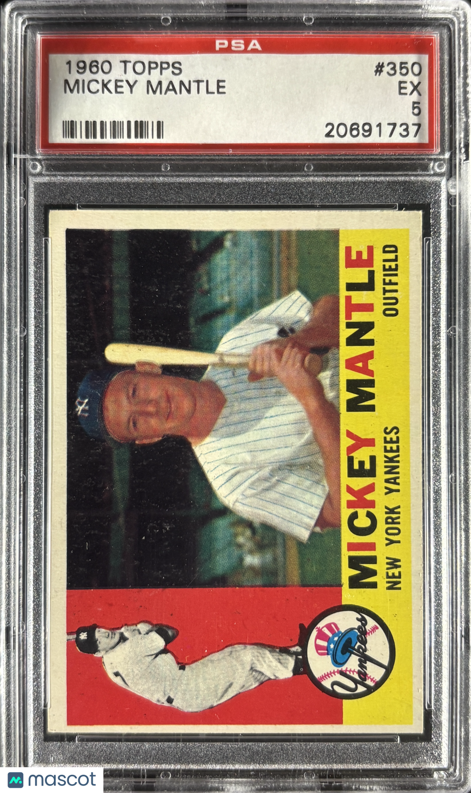 1960 Topps #350 Mickey Mantle PSA 5 EX Nice Color