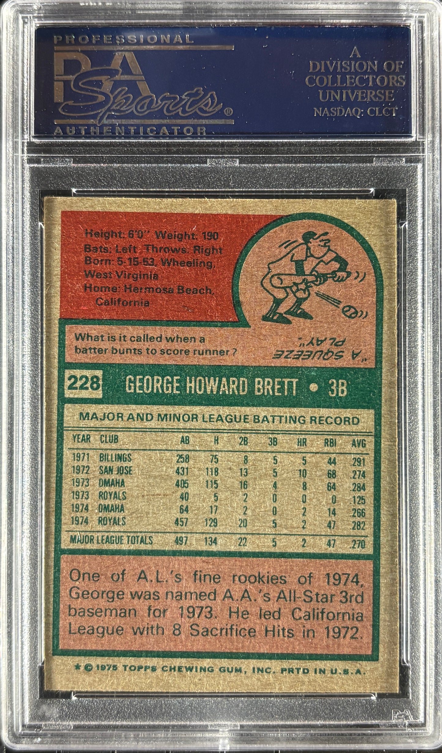 1975 Topps #228 George Brett RC Rookie PSA 7 NM Near Mint
