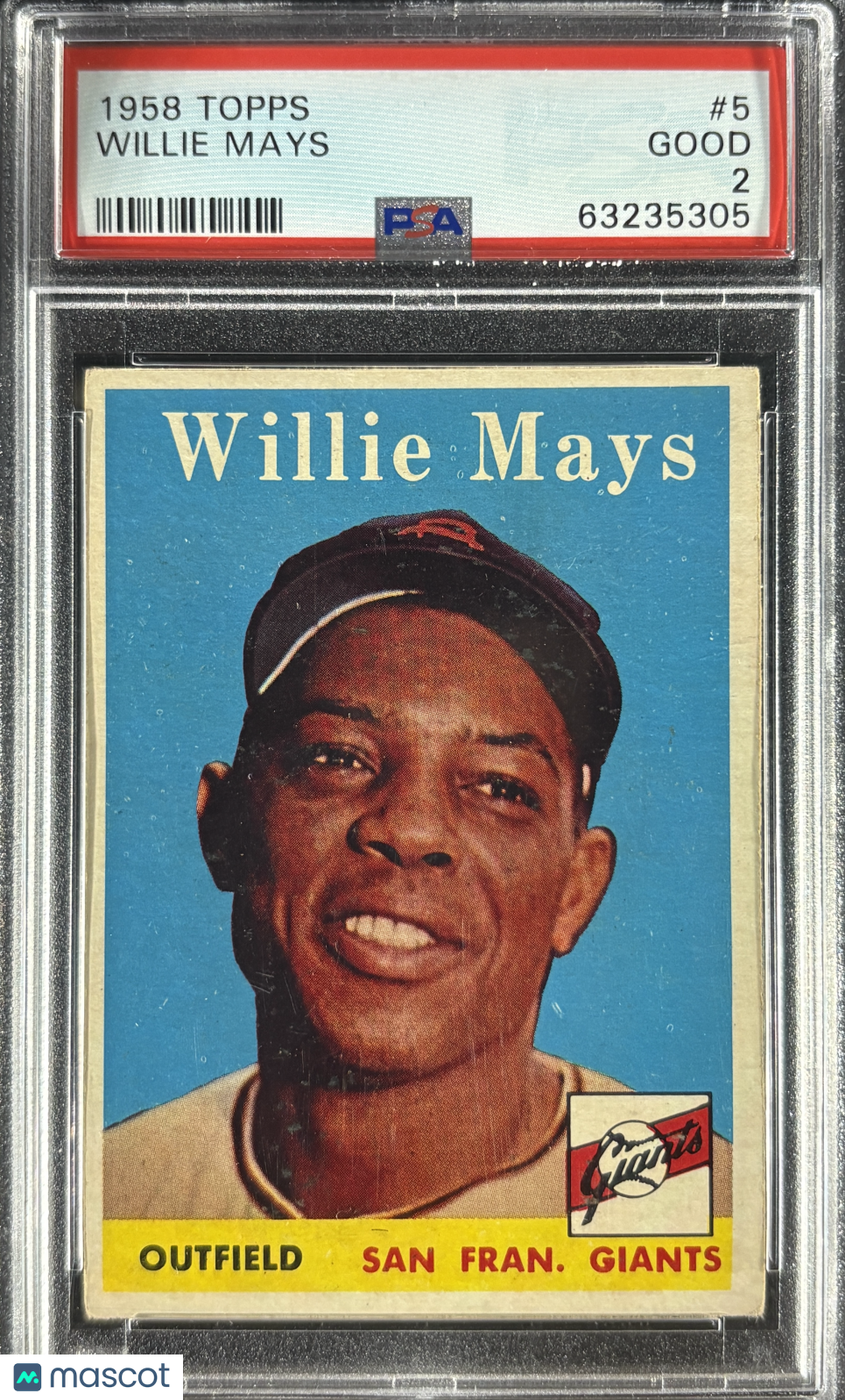 1958 Topps #5 Willie Mays PSA 2 GD Nice Eye Appeal New Label