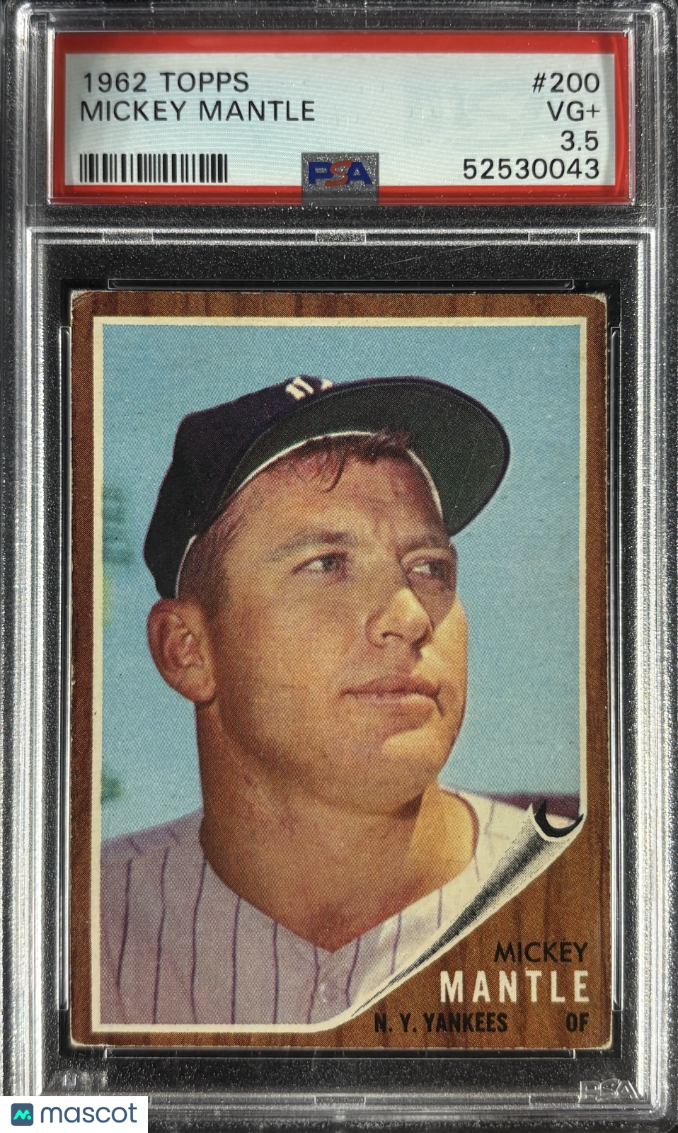 1962 Topps #200 Mickey Mantle PSA 3.5 VG+ Well Centered New Label