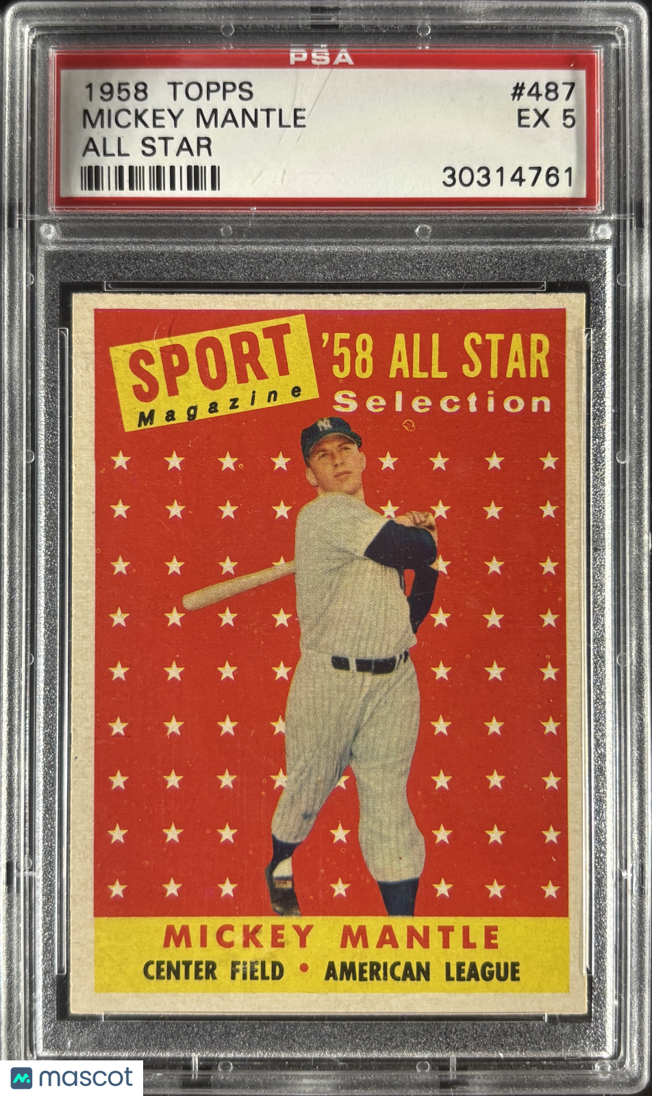 1958 Topps #487 Mickey Mantle All Star PSA 5 EX SHARP