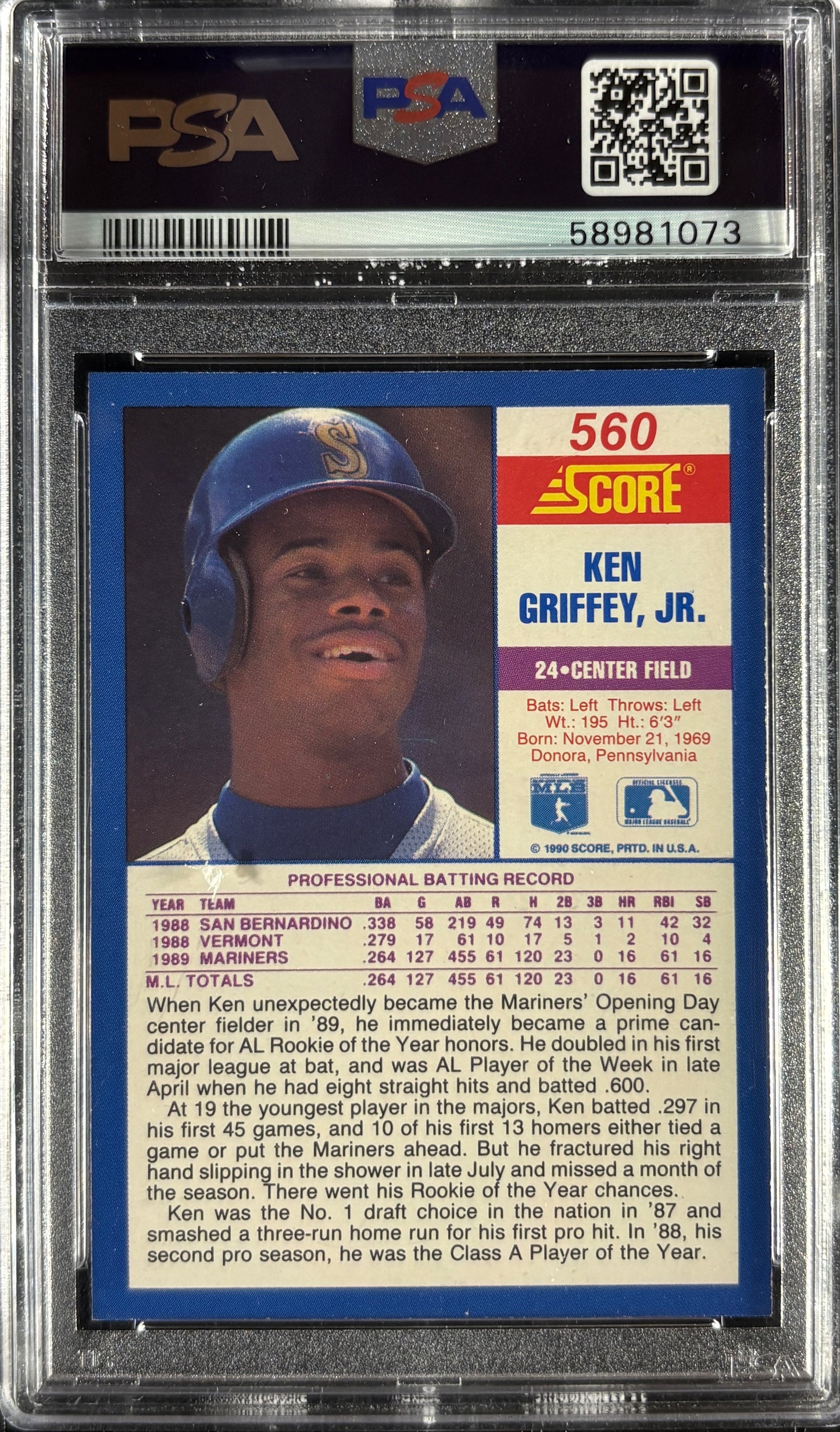 1990 Score #560 Ken Griffey JR. PSA 10 GEM MINT New Label
