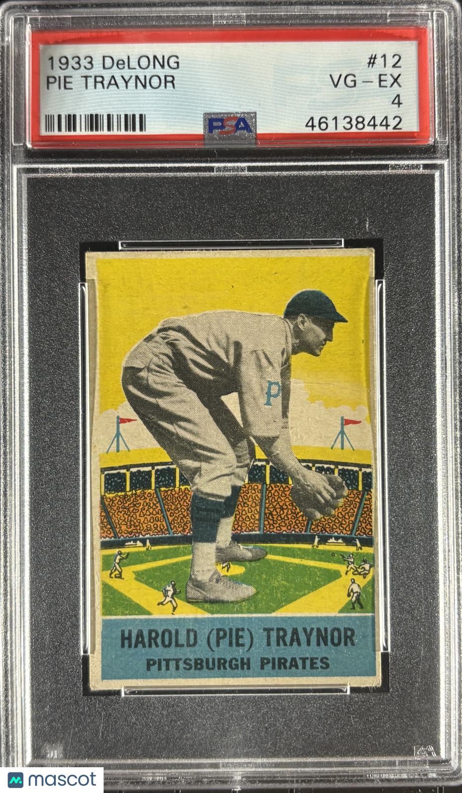 1933 Delong #12 Pie Traynor PSA 4 VG-EX Nice Color New Label