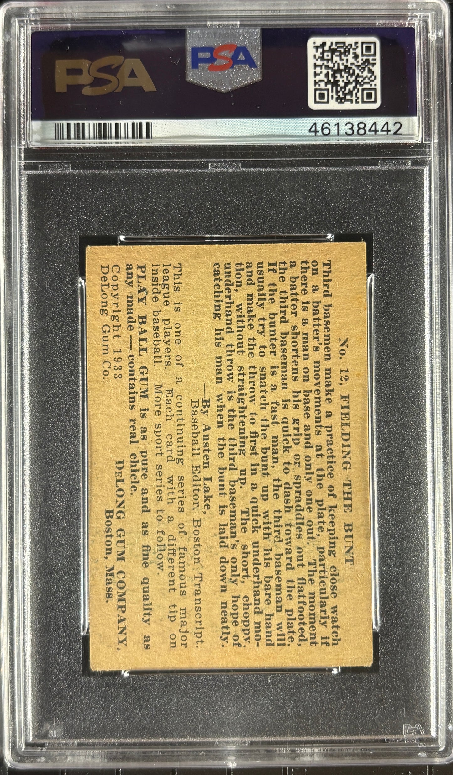 1933 Delong #12 Pie Traynor PSA 4 VG-EX Nice Color New Label