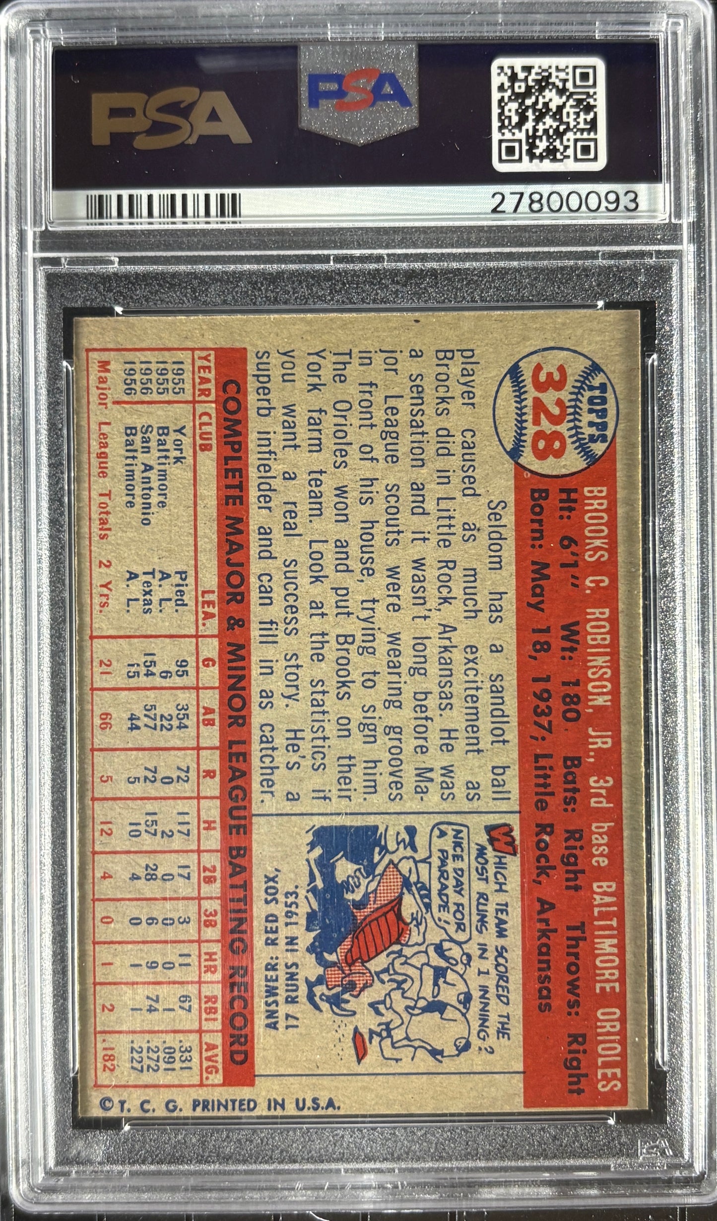 1957 Topps #328 Brooks Robinson RC Rookie PSA 5 EX Sharp New Label
