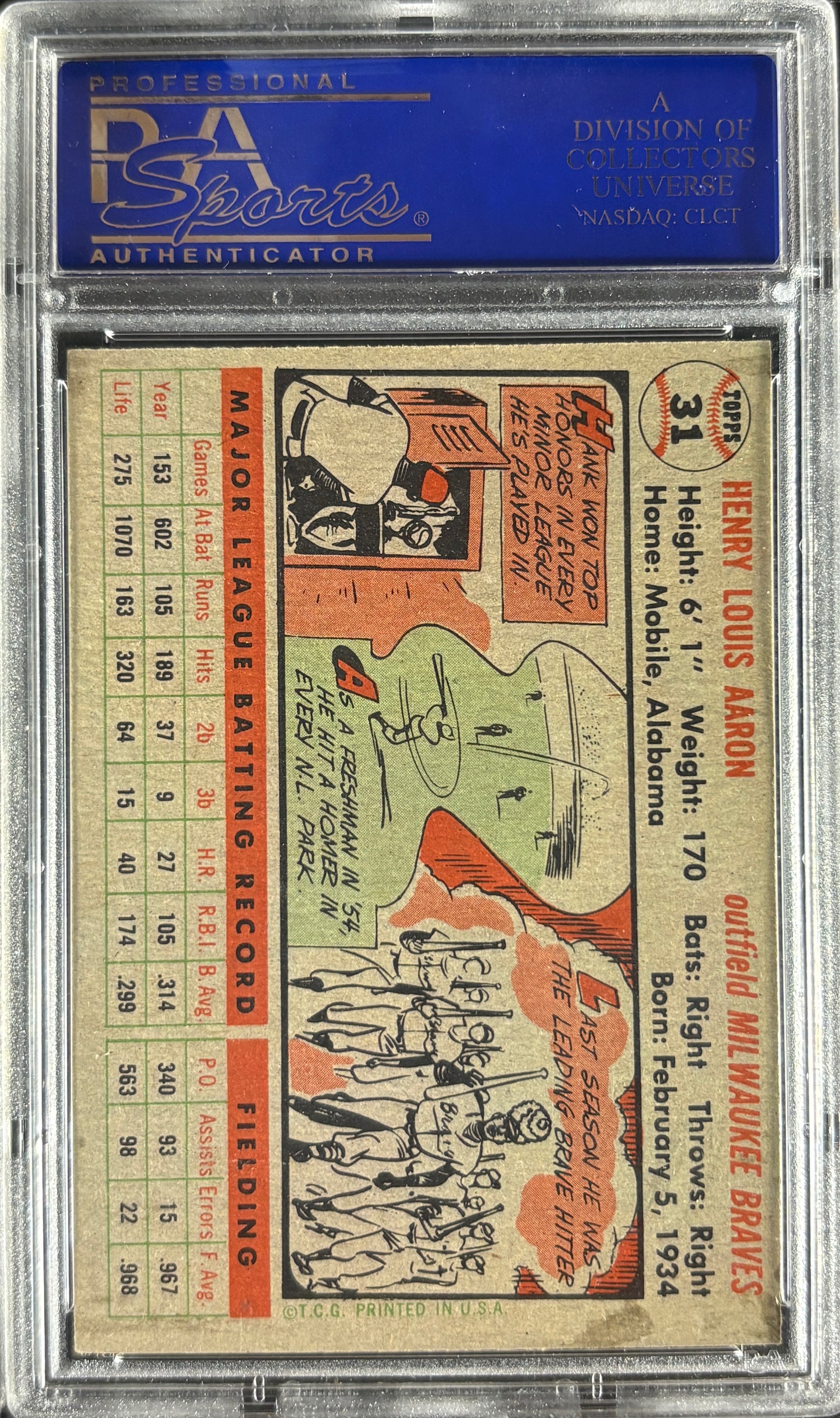 1956 Topps #31 Hank Aaron Gray Back PSA 6