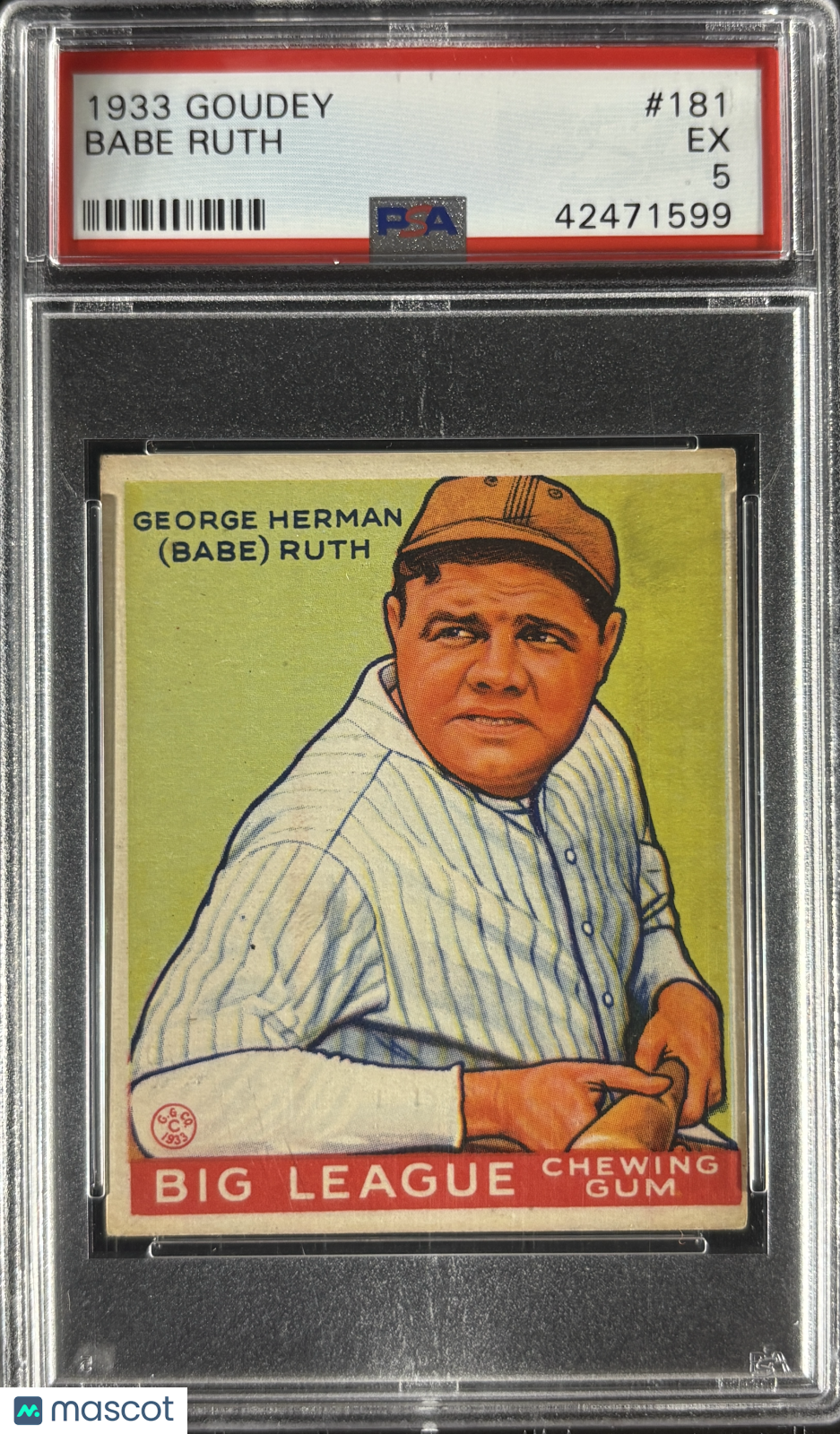 1933 Goudey #181 Babe Ruth PSA 5 EX SHARP + Nice Color New Label