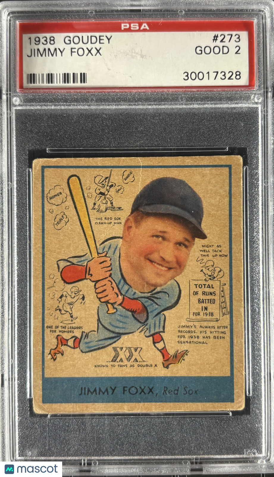 1938 Goudey #273 Jimmy Jimmie Foxx PSA 2 GD Nice Eye Appeal