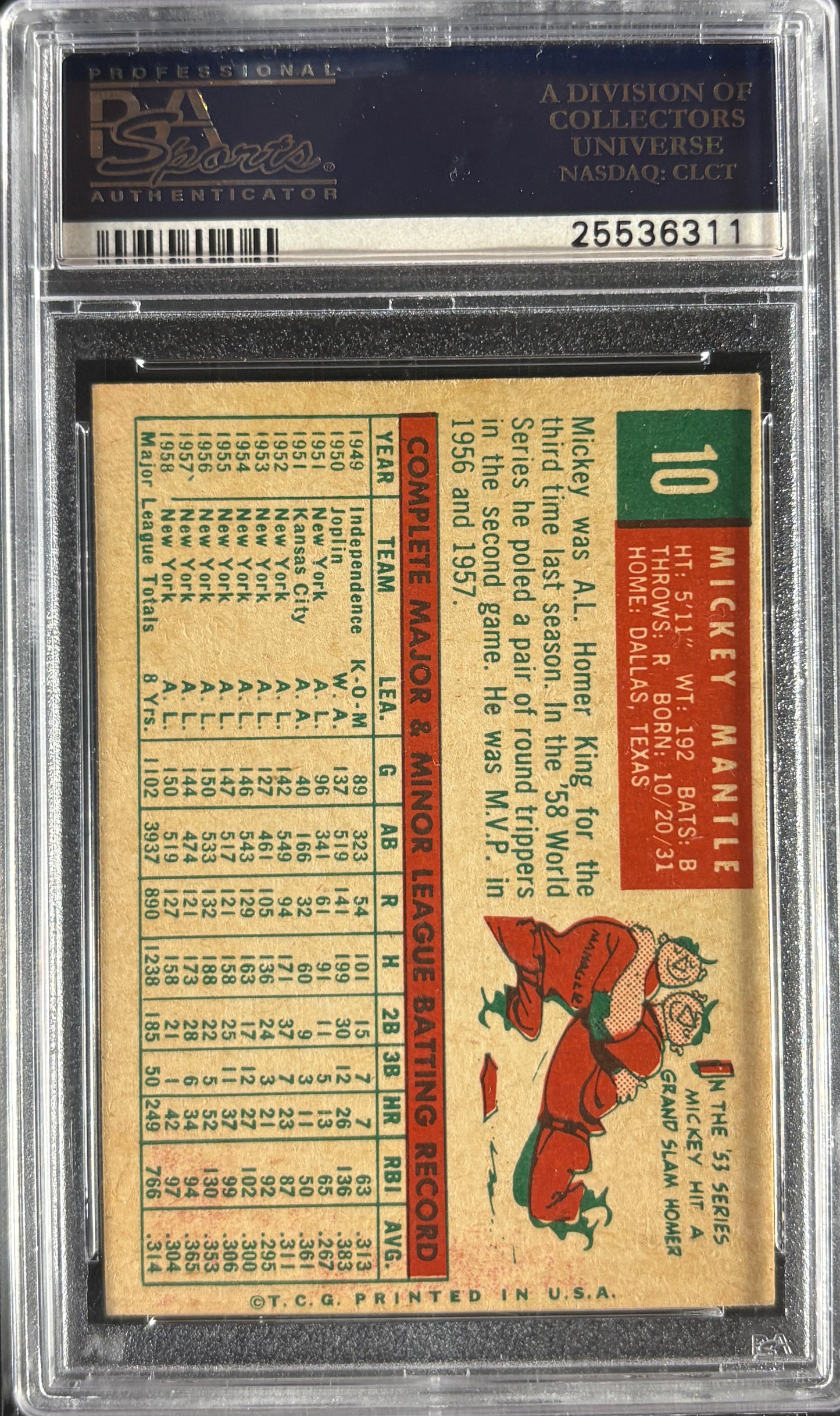 1959 Topps #10 Mickey Mantle PSA 5 EX Nice Color