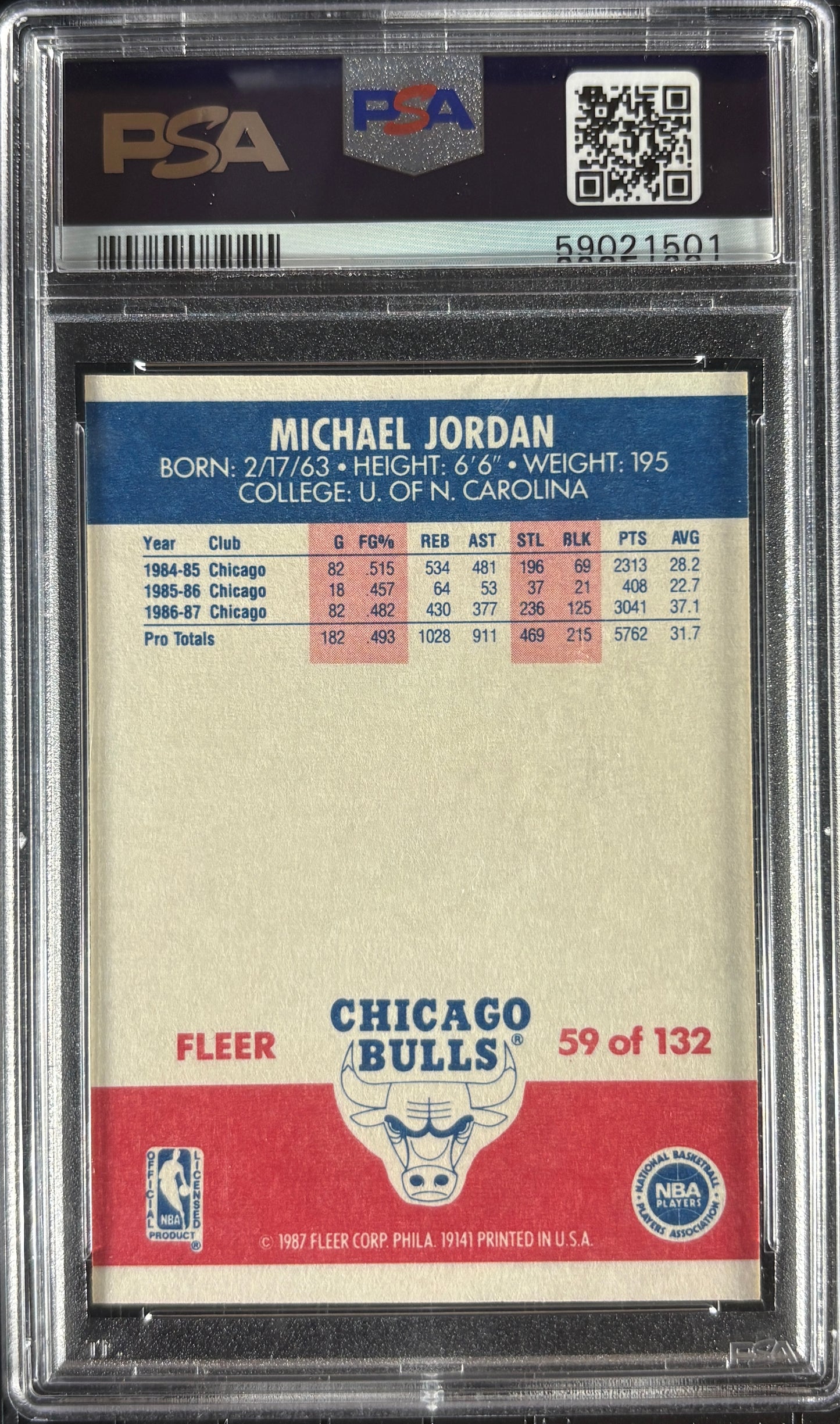 1987 Fleer #59 Michael Jordan PSA 7 NM New Label