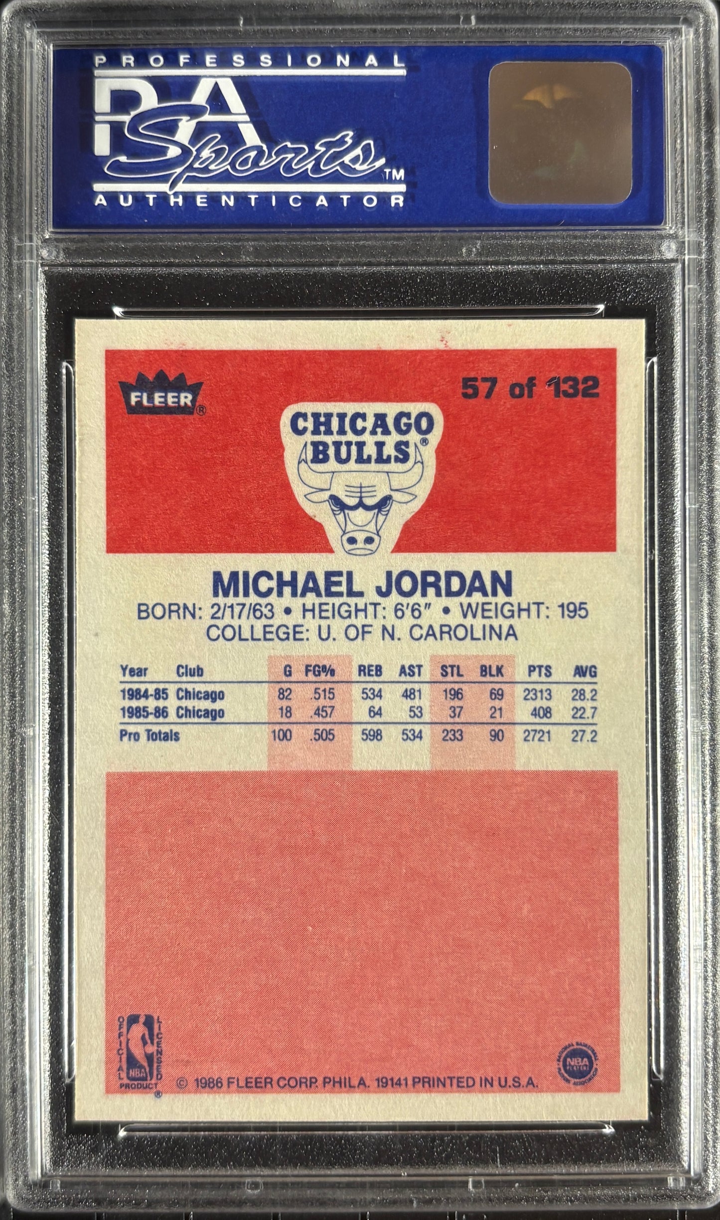 1986 Fleer #57 Michael Jordan RC Rookie PSA 8 NM-MT SHARP