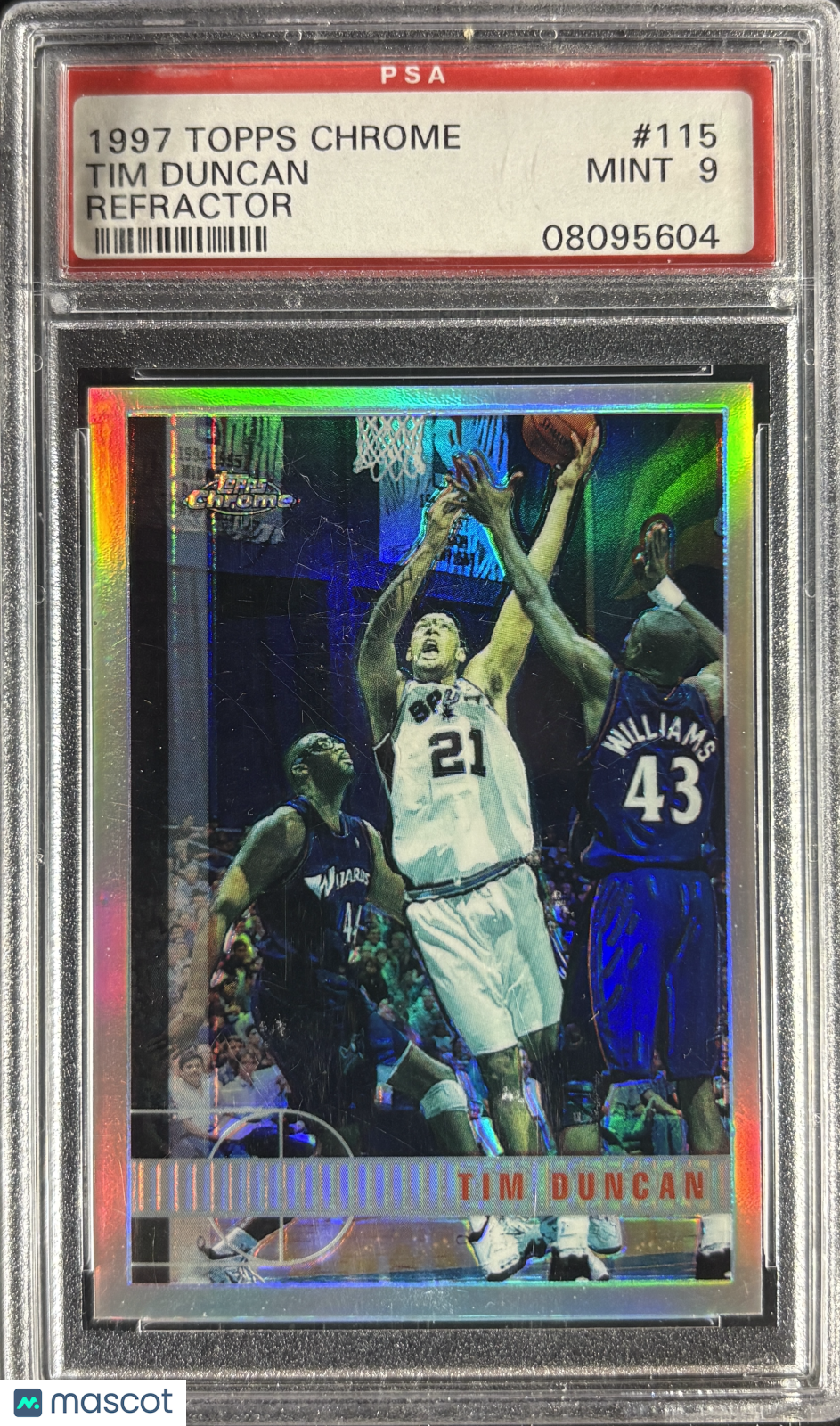 1997 Topps Chrome #115 Tim Duncan RC Rookie REFRACTOR PSA 9 MINT