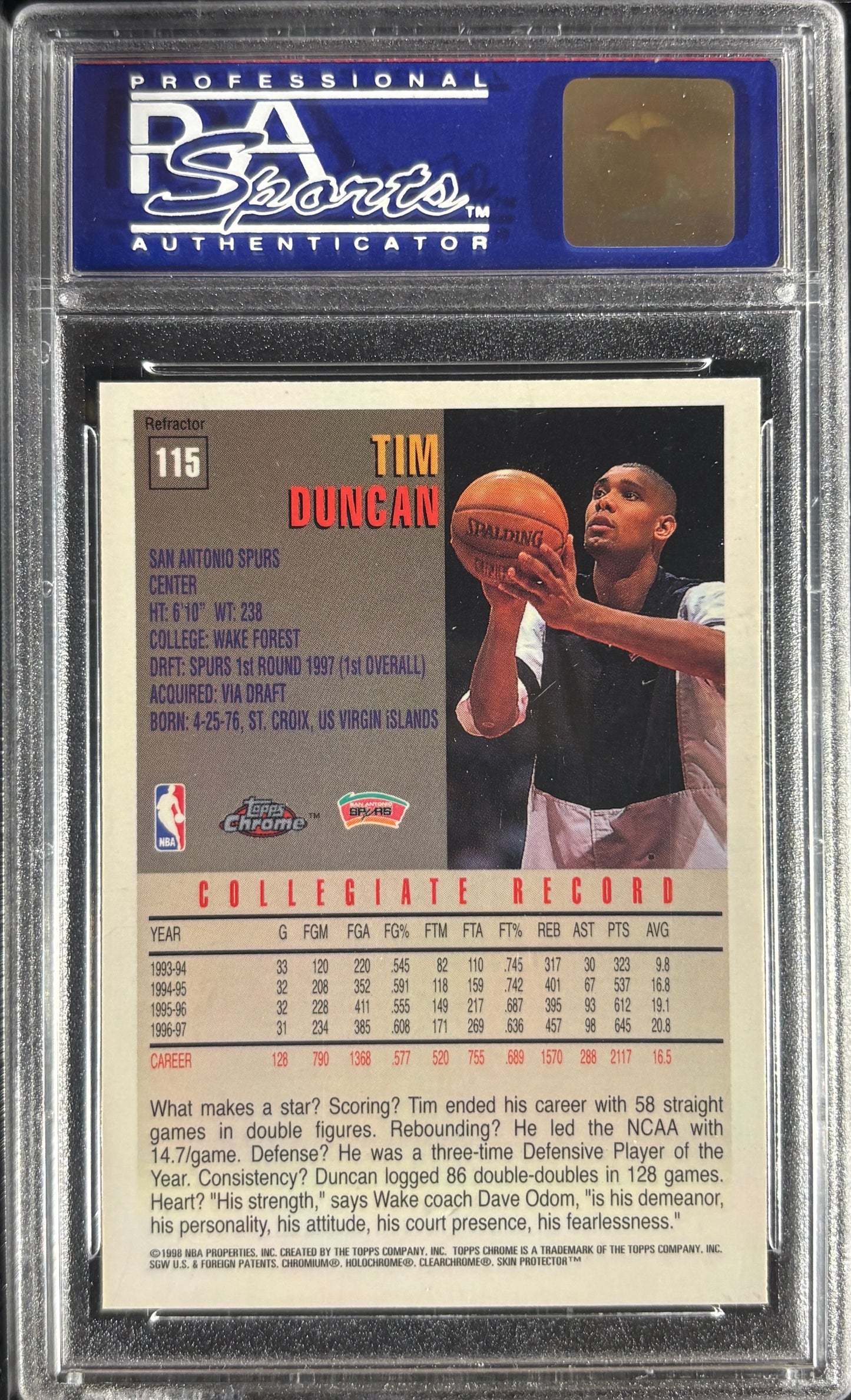 1997 Topps Chrome #115 Tim Duncan RC Rookie REFRACTOR PSA 9 MINT
