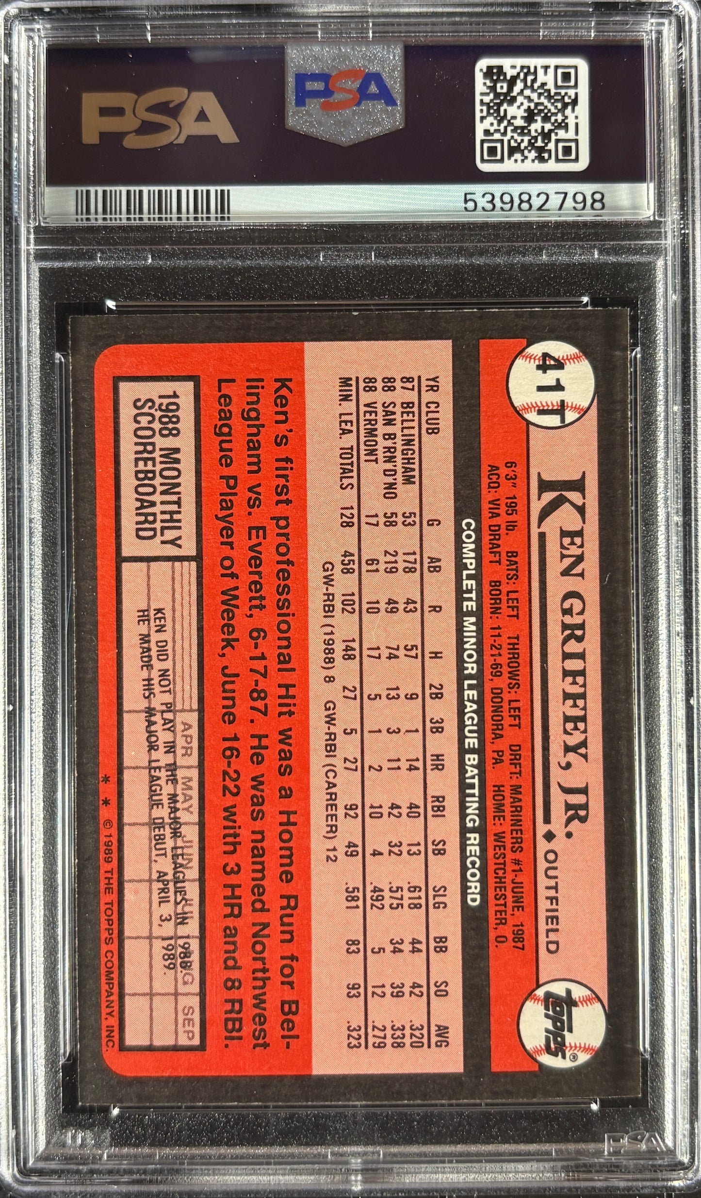 1989 Topps Traded #41T Ken Griffey Jr RC Rookie PSA 10 GEM MINT New Label
