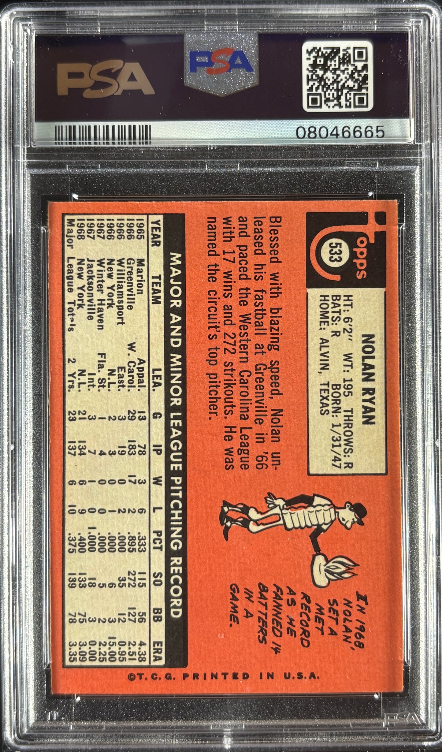 1969 Topps #533 Nolan Ryan PSA 7 NM Near Mint