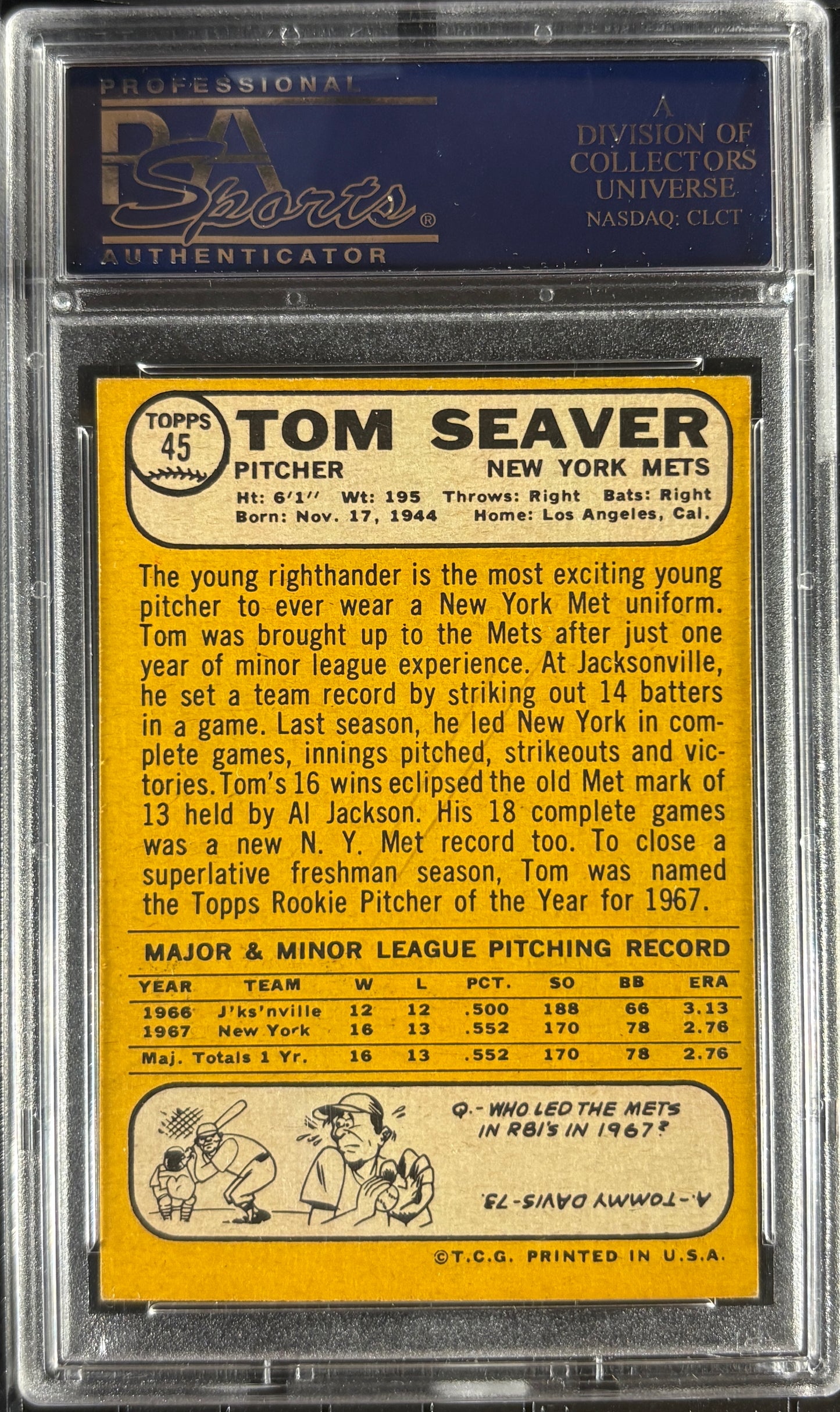 1968 Topps #45 Tom Seaver PSA 8 NM-MT High Grade CENTERED